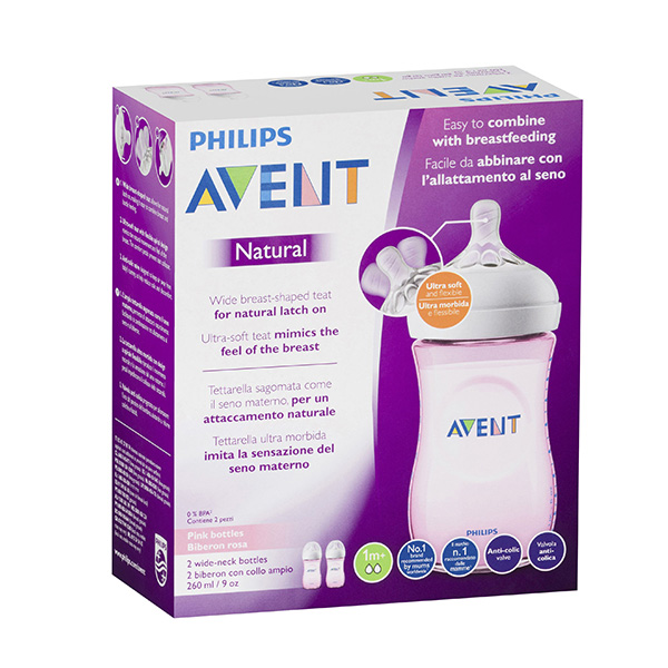 Avent Natural Bottle Pink 260Ml Tow Bottle
